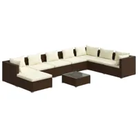 salon de jardin meuble d'extérieur ensemble de mobilier 9 pièces avec coussins résine tressée marron 02_0018120