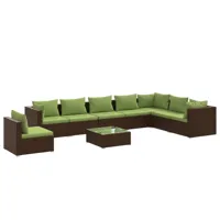 salon de jardin meuble d'extérieur ensemble de mobilier 9 pièces avec coussins résine tressée marron 02_0018119