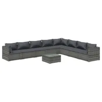 salon de jardin meuble d'extérieur ensemble de mobilier 9 pièces avec coussins résine tressée gris 02_0018095
