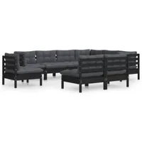 salon de jardin meuble d'extérieur ensemble de mobilier 9 pièces avec coussins noir bois de pin solide 02_0018067