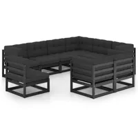 salon de jardin meuble d'extérieur ensemble de mobilier 9 pièces avec coussins noir bois de pin massif 02_0018063