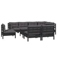 salon de jardin meuble d'extérieur ensemble de mobilier 9 pièces avec coussins noir bois de pin massif 02_0018061
