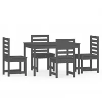 ensemble à dîner salon de jardin meuble d'extérieur 5 pièces gris bois massif de pin 02_0014311