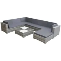 salon de jardin meuble d'extérieur ensemble de mobilier 8 pièces avec coussins résine tressée gris 02_0017677