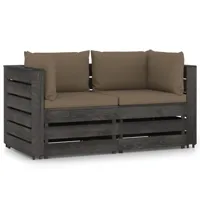 salon de jardin meuble d'extérieur ensemble de mobilier 2 places avec coussins bois imprégné de gris 02_0015915