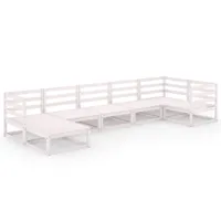 salon de jardin meuble d'extérieur ensemble de mobilier 7 pièces blanc bois de pin massif 02_0017344