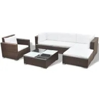 salon de jardin meuble d'extérieur ensemble de mobilier 6 pièces avec coussins résine tressée marron 02_0016904