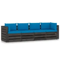 salon de jardin meuble d'extérieur ensemble de mobilier 4 places avec coussins bois imprégné de gris 02_0016284
