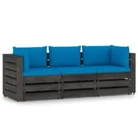 salon de jardin meuble d'extérieur ensemble de mobilier 3 places avec coussins bois imprégné de gris 02_0016068