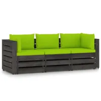 salon de jardin meuble d'extérieur ensemble de mobilier 3 places avec coussins bois imprégné de gris 02_0016067