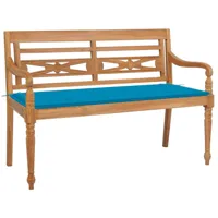 banc de jardin meuble de patio d'extérieur terrasse avec coussin bleu 120 x 51,5 x 84 cm bois de teck massif 02_0011050
