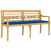 banc de jardin meuble de patio d'extérieur terrasse avec coussin bleu 150 x 51,5 x 84 cm bois de teck massif 02_0011054
