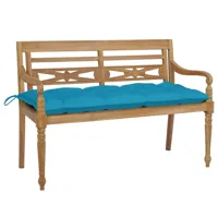 banc de jardin meuble de patio d'extérieur terrasse avec coussin bleu clair 120 x 51,5 x 84 cm bois de teck massif 02_0011056