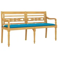 banc de jardin meuble de patio d'extérieur terrasse avec coussin bleu clair 150 cm bois de teck massif 02_0011058