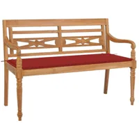 banc de jardin meuble de patio d'extérieur terrasse avec coussin rouge 120 cm bois de teck massif 02_0011086