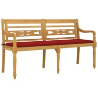 banc de jardin meuble de patio d'extérieur terrasse avec coussin rouge 150 cm bois de teck massif 02_0011088