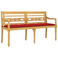 banc de jardin meuble de patio d'extérieur terrasse avec coussin rouge 150 cm bois de teck massif 02_0011089