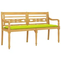 banc de jardin meuble de patio d'extérieur terrasse avec coussin vert brillant 150 cm bois teck massif 02_0011105