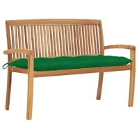 banc de jardin meuble de patio d'extérieur terrasse empilable et coussin vert 128,5 x 57,5 x 90 cm bois de teck massif 02_0011663