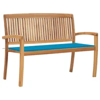 banc de jardin meuble de patio d'extérieur terrasse empilable et coussin bleu 128,5 x 57,5 x 90 cm bois de teck massif 02_0011671