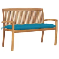 banc de jardin meuble de patio d'extérieur terrasse empilable et coussin bleu clair 128,5 x 57,5 x 90 cm bois de teck massif 02_0011679