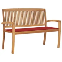 banc de jardin meuble de patio d'extérieur terrasse empilable et coussin rouge 128,5 x 57,5 x 90 cm bois de teck massif 02_0011680