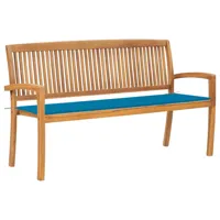 banc de jardin meuble de patio d'extérieur terrasse empilable et coussin 159 cm bois de teck massif 02_0011695
