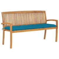 banc de jardin meuble de patio d'extérieur terrasse empilable et coussin 159 cm bois de teck massif 02_0011697