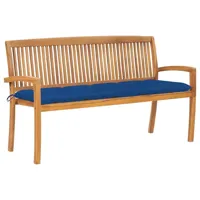 banc de jardin meuble de patio d'extérieur terrasse empilable et coussin 159 cm bois de teck massif 02_0011698