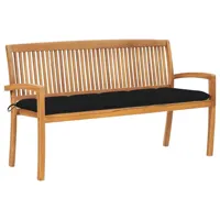 banc de jardin meuble de patio d'extérieur terrasse empilable et coussin 159 cm bois de teck massif 02_0011702