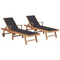 lot de 2 transats chaise longue bain de soleil lit de jardin terrasse meuble d'extérieur avec coussin anthracite teck solide 02_0012025