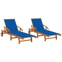 lot de 2 transats chaise longue bain de soleil lit de jardin terrasse meuble d'extérieur avec coussins bois d'acacia solide 02_0012042