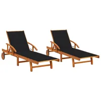 lot de 2 transats chaise longue bain de soleil lit de jardin terrasse meuble d'extérieur avec coussins bois d'acacia solide 02_0012046