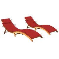 lot de 2 transats chaise longue bain de soleil lit de jardin terrasse meuble d'extérieur avec coussins bois d'acacia solide 02_0012047