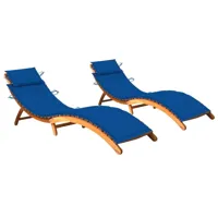 lot de 2 transats chaise longue bain de soleil lit de jardin terrasse meuble d'extérieur avec coussins bois d'acacia solide 02_0012048