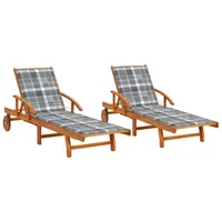 lot de 2 transats chaise longue bain de soleil lit de jardin terrasse meuble d'extérieur avec coussins bois d'acacia solide 02_0012051