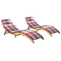 lot de 2 transats chaise longue bain de soleil lit de jardin terrasse meuble d'extérieur avec coussins bois d'acacia solide 02_0012055