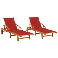 lot de 2 transats chaise longue bain de soleil lit de jardin terrasse meuble d'extérieur avec coussins bois d'acacia solide 02_0012059