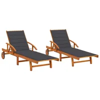 lot de 2 transats chaise longue bain de soleil lit de jardin terrasse meuble d'extérieur avec coussins bois d'acacia solide 02_0012063