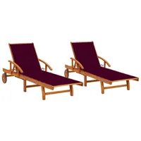 lot de 2 transats chaise longue bain de soleil lit de jardin terrasse meuble d'extérieur avec coussins bois d'acacia solide 02_0012067
