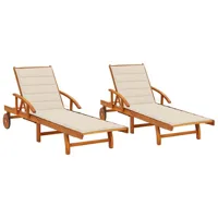 lot de 2 transats chaise longue bain de soleil lit de jardin terrasse meuble d'extérieur avec coussins bois d'acacia solide 02_0012068