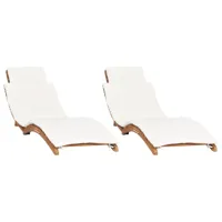 lot de 2 transats chaise longue bain de soleil lit de jardin terrasse meuble d'extérieur avec coussins bois massif de teck 02_0012069