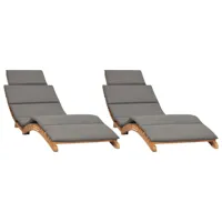 lot de 2 transats chaise longue bain de soleil lit de jardin terrasse meuble d'extérieur avec coussins bois massif de teck 02_0012070