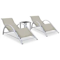 lot de 2 transats chaise longue bain de soleil lit de jardin terrasse meuble d'extérieur avec table aluminium crème 02_0012073