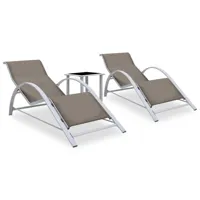 lot de 2 transats chaise longue bain de soleil lit de jardin terrasse meuble d'extérieur avec table aluminium taupe 02_0012075