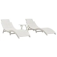 lot de 2 transats chaise longue bain de soleil lit de jardin terrasse meuble d'extérieur avec table blanc bois massif d'acacia 02_0012077