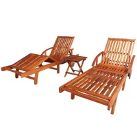 lot de 2 transats chaise longue bain de soleil lit de jardin terrasse meuble d'extérieur avec table bois d'acacia solide 02_0012078
