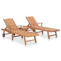 lot de 2 transats chaise longue bain de soleil lit de jardin terrasse meuble d'extérieur avec table bois de teck solide 02_0012079