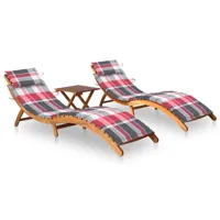 lot de 2 transats chaise longue bain de soleil lit de jardin terrasse meuble d'extérieur avec table et coussins acacia solide 02_0012100
