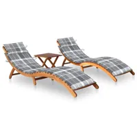 lot de 2 transats chaise longue bain de soleil lit de jardin terrasse meuble d'extérieur avec table et coussins acacia solide 02_0012107